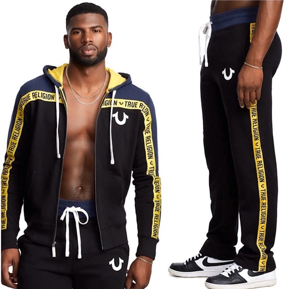 True Religion Shirts True Religion Mens Tape Logo Sweatsuit Black